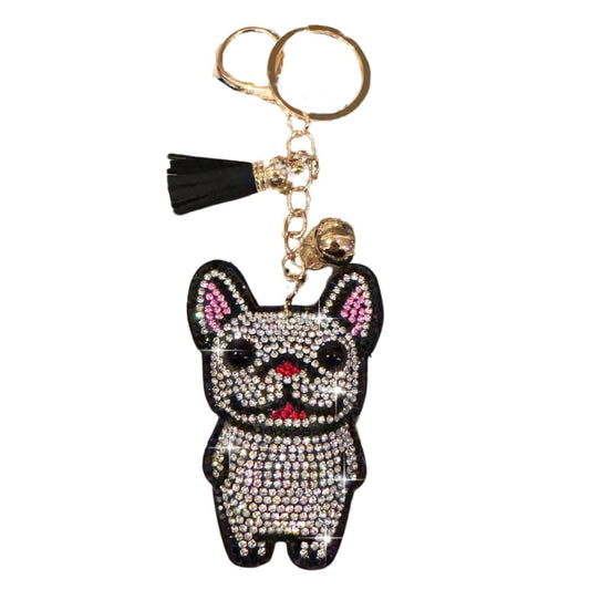 Popfizzy French Bulldog Keychain for Women and Girls, Rhinestone Frenchie Gifts for Dog Lovers, Bling Animal Backpack Charms