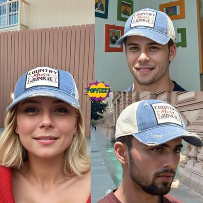 Popfizzy Country Music Junkie Hats for Women and Men, Country Music Gifts for Adults, Funny Trucker Hats, Adult Humor Caps