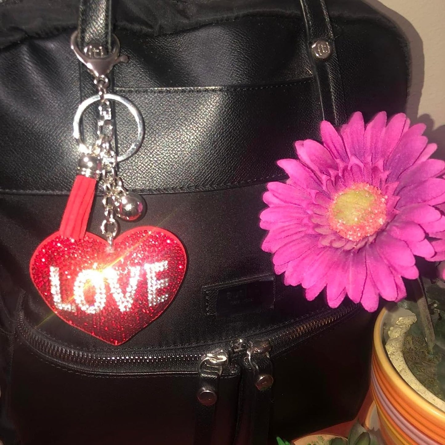 Popfizzy Bling Love Heart Keychains for Women and Girls, Rhinestone Purse Charms for Handbags, Cute Bag Charms, Thank You Gift for Women
