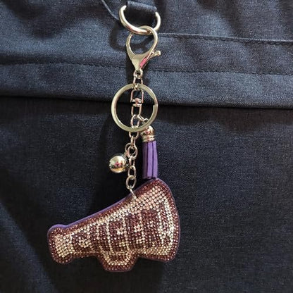 Popfizzy Bling Cheer Keychain for Girls and Women, Rhinestone Cheer Bag Charm, Cheerleader Gifts, Cheerleading Megaphone Backpack Key Chain