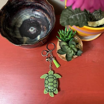 Popfizzy Green Turtle Keychain Accessories for Women and Girls, Rhinestone Animal Backpack Key Chain, Bling Purse Charms