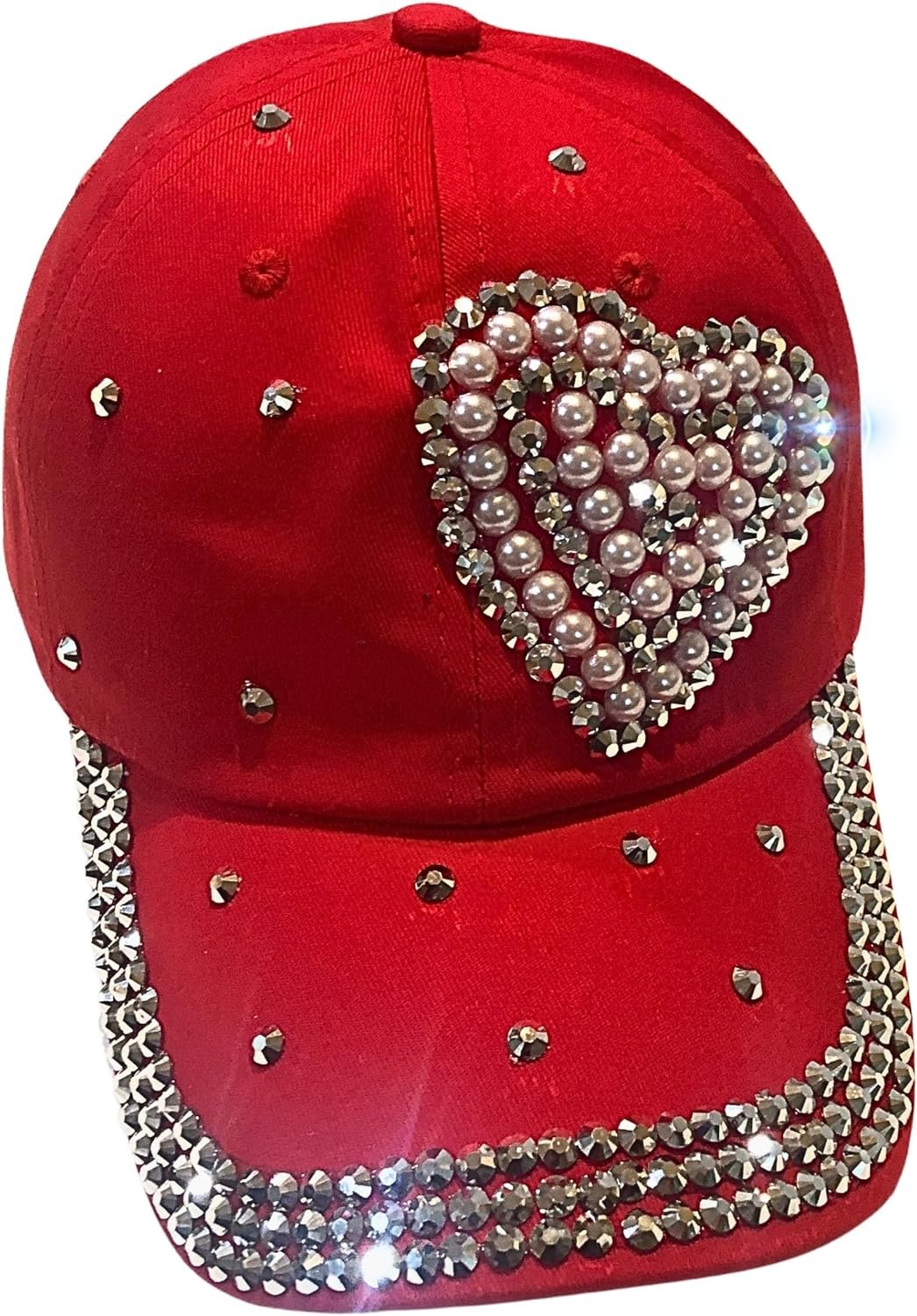 Popfizzy Bling Red Pearl Heart Hat for Women, Adult Hat, Cotton