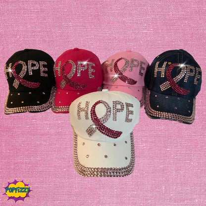 Popfizzy Pink Ribbon Breast Cancer Hats for Women, Breast Cancer Awareness Cap, Bling Breast Cancer Survivor Gifts for Woman