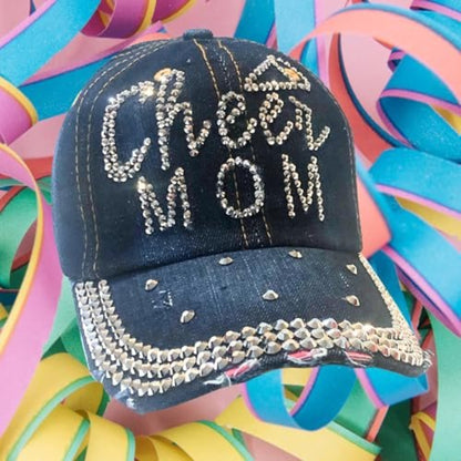 Popfizzy Cheer Mom Hat for Women, Rhinestone Cheer Mom Gifts, Bling Cheer Accessories, Cheer Clothes, Cool Cheer Gifts