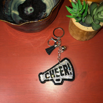 Popfizzy Silver Cheer Keychain for Girls and Women, Rhinestone Cheer Bag Charm, Cheerleader Gifts, Cheer Backpack Keyring