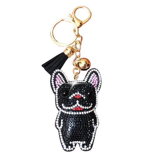 Popfizzy Handmade Black French Bulldog Keychains for Women, Rhinestone Purse Charms for Handbags, Dog Gifts for Dog Lovers