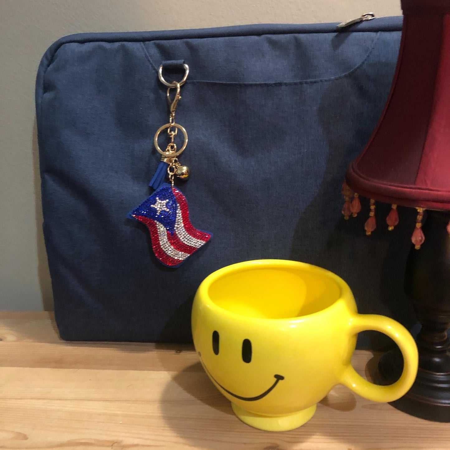 Popfizzy Bling Puerto Rico Flag Keychain for Women and Girls, Rhinestone Purse Charms for Handbags, Fun Puerto Rican Gifts