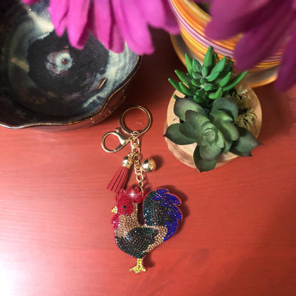 Popfizzy Rooster Keychain Accessories, Animal Backpack Key Chain, Rhinestone Purse Charms, Rooster Gifts for Animal Lovers