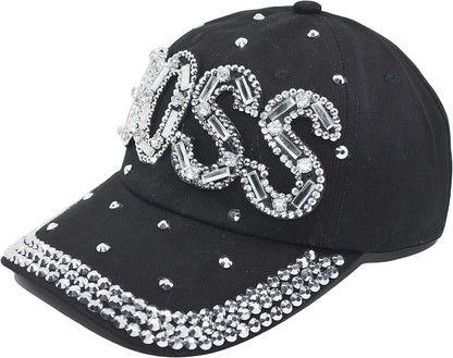 Popfizzy Women’s Boss Hat, Bling Adult Baseball Hat, Black