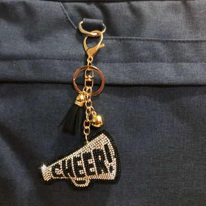 Popfizzy Black and Silver Cheer Keychain for Women and Girls, Cheerleader Bag Charm