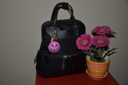 Pink Happy Face Keychains for Women Girls – Crystal Purse Charm – Backpack Charms