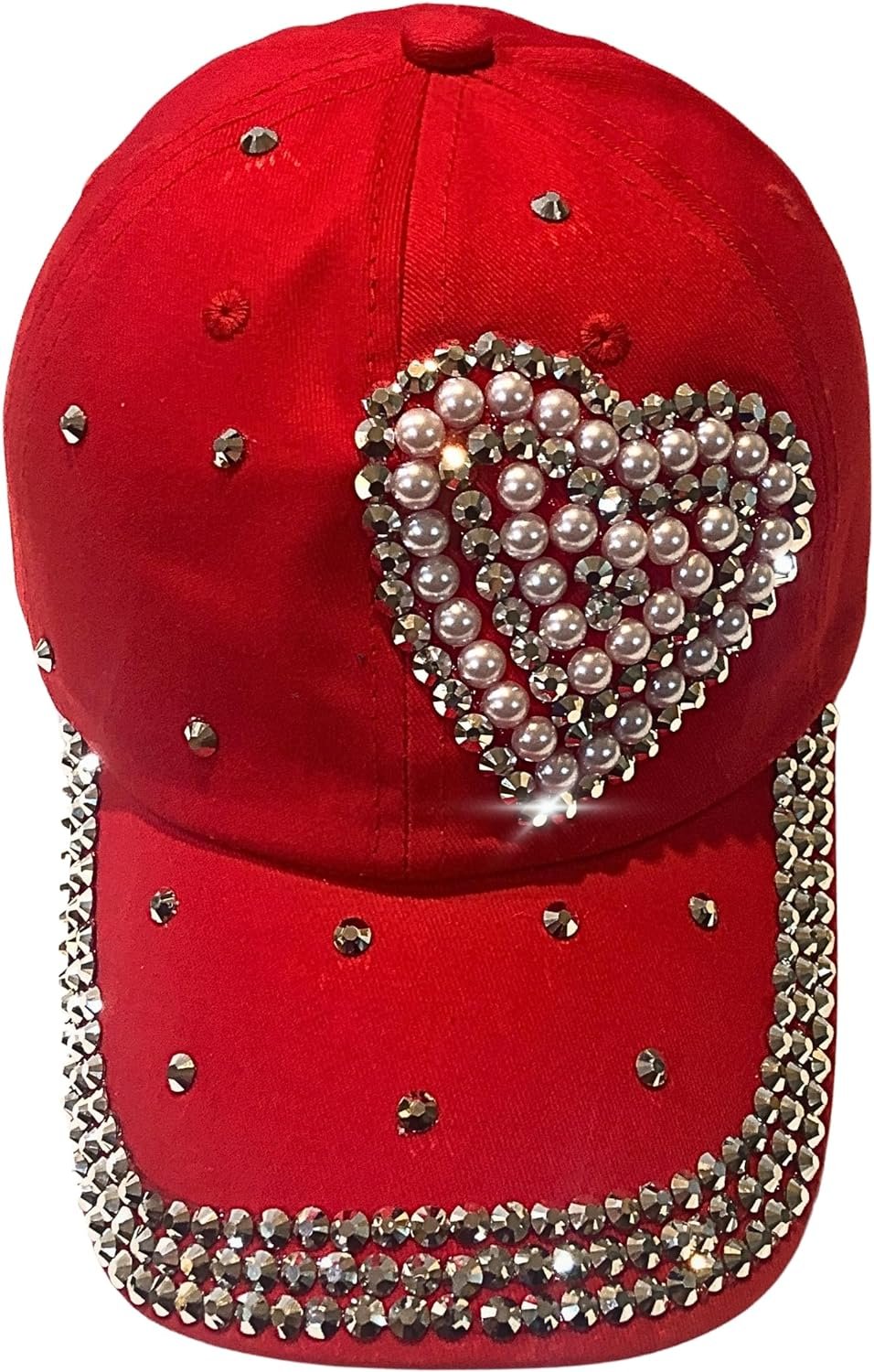 Popfizzy Bling Red Pearl Heart Hat for Women, Adult Hat, Cotton