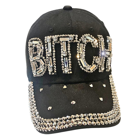 Popfizzy Bitch Hat for Women, Rhinestone Funny Hats for Adult Humor, Bling Baseball Cap for Bad Bitches, Best Sarcastic Hat