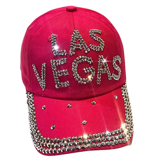 Popfizzy Rhinestone Las Vegas Ball Cap, Bling Hot Pink Las Vegas Hat for Women, Las Vegas Souvenir, Bedazzled Las Vegas Gifts