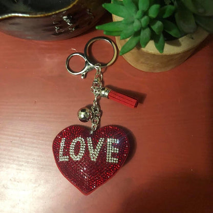 Popfizzy Bling Love Heart Keychains for Women and Girls, Rhinestone Purse Charms for Handbags, Cute Bag Charms, Thank You Gift for Women