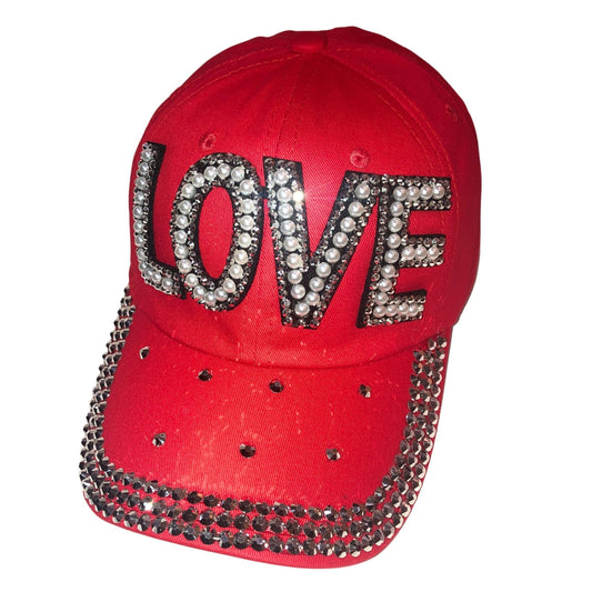 Popfizzy Red Love Hats for Women, Rhinestone Hat, Love Cap, Bling Hats for Women, Bedazzled Baseball Cap for Women, Bling Gift for Women