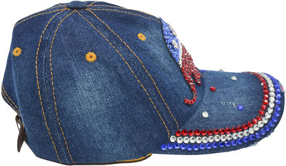 Republican Elephant Hat for Women Rhinestone Hat, Bedazzled Bling Baseball Caps, Distressed Hat, Fancy Denim Bejeweled Hats