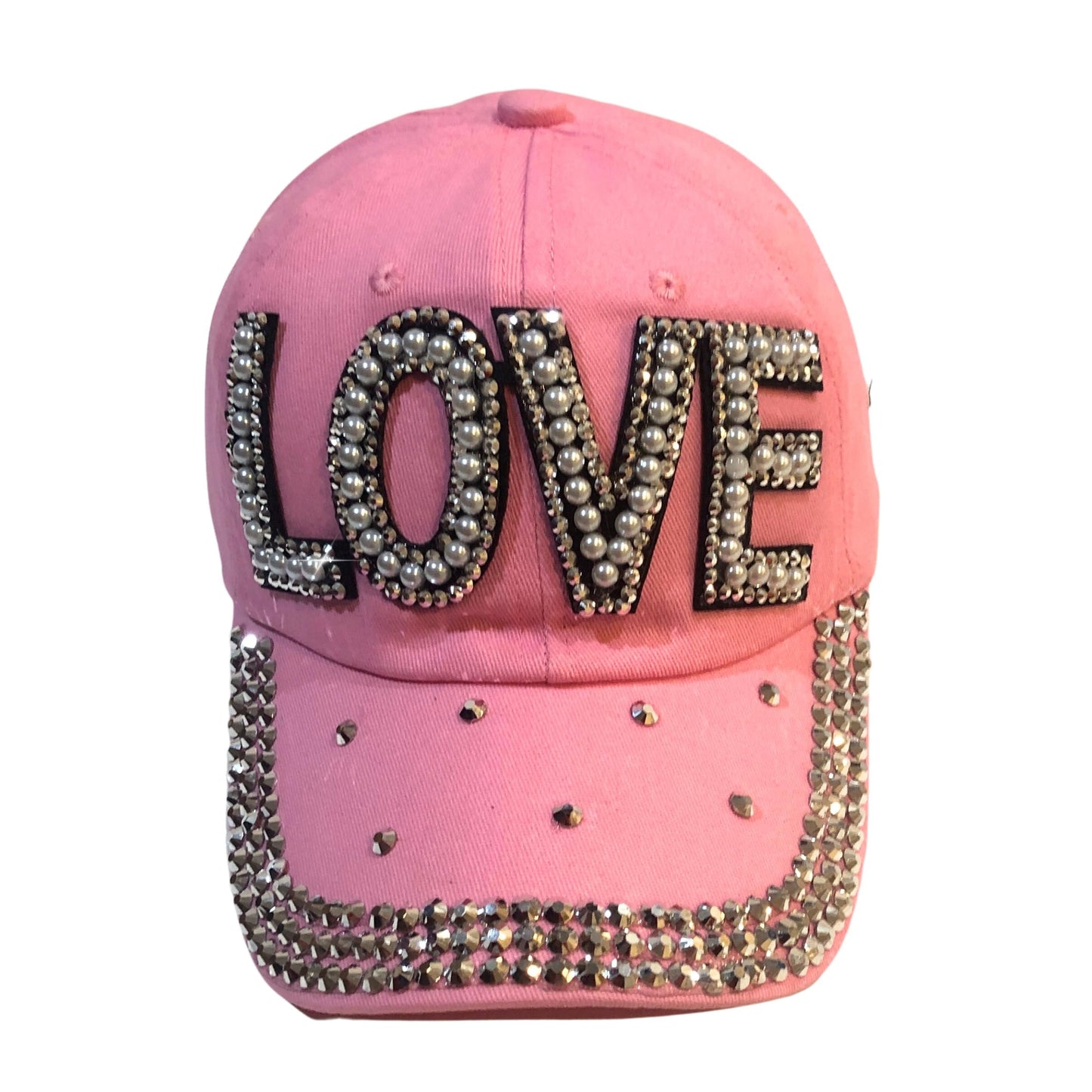 Popfizzy Pink Love Hats for Women, Rhinestone Hat, Love Cap, Bling Hats for Women, Bedazzled Baseball Cap for Women, Bling Gift for Women