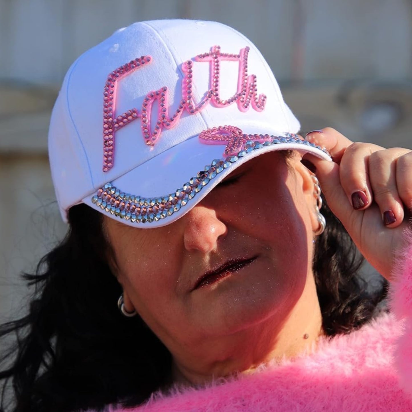 Popfizzy Women’s Faith Pink Ribbon Hat, Bling Adult Baseball Hat