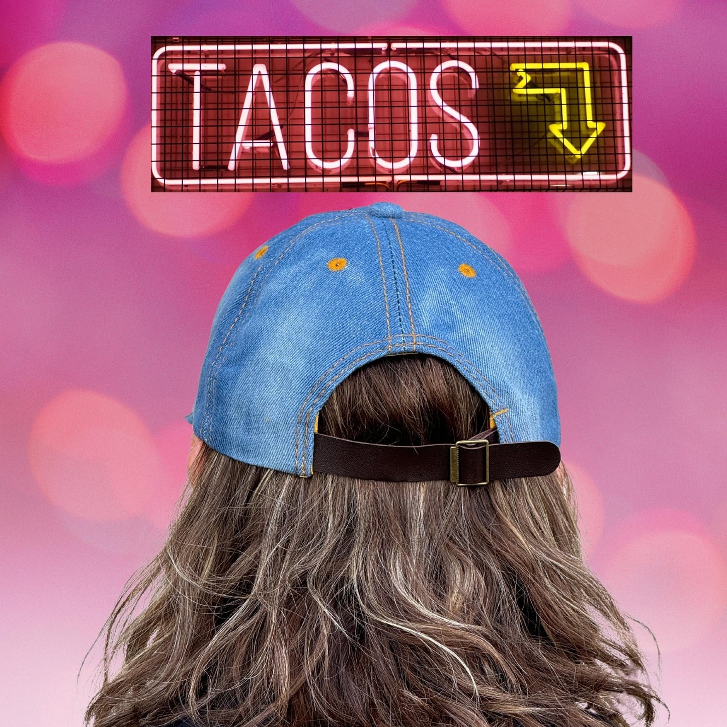 Popfizzy Tacos Hat for Women and Girls, Adult Bedazzled Rhinestone Blue Denim Hats, Bling Gifts for Taco Lovers, One Size