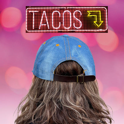 Popfizzy Tacos Hat for Women and Girls, Adult Bedazzled Rhinestone Blue Denim Hats, Bling Gifts for Taco Lovers, One Size
