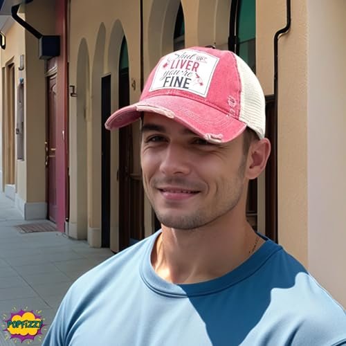 Popfizzy Shut Up Liver You're Fine Hat for Men and Women, Funny Drinking Gifts, Jersey Shore Trucker Hats, Adult Humor Caps