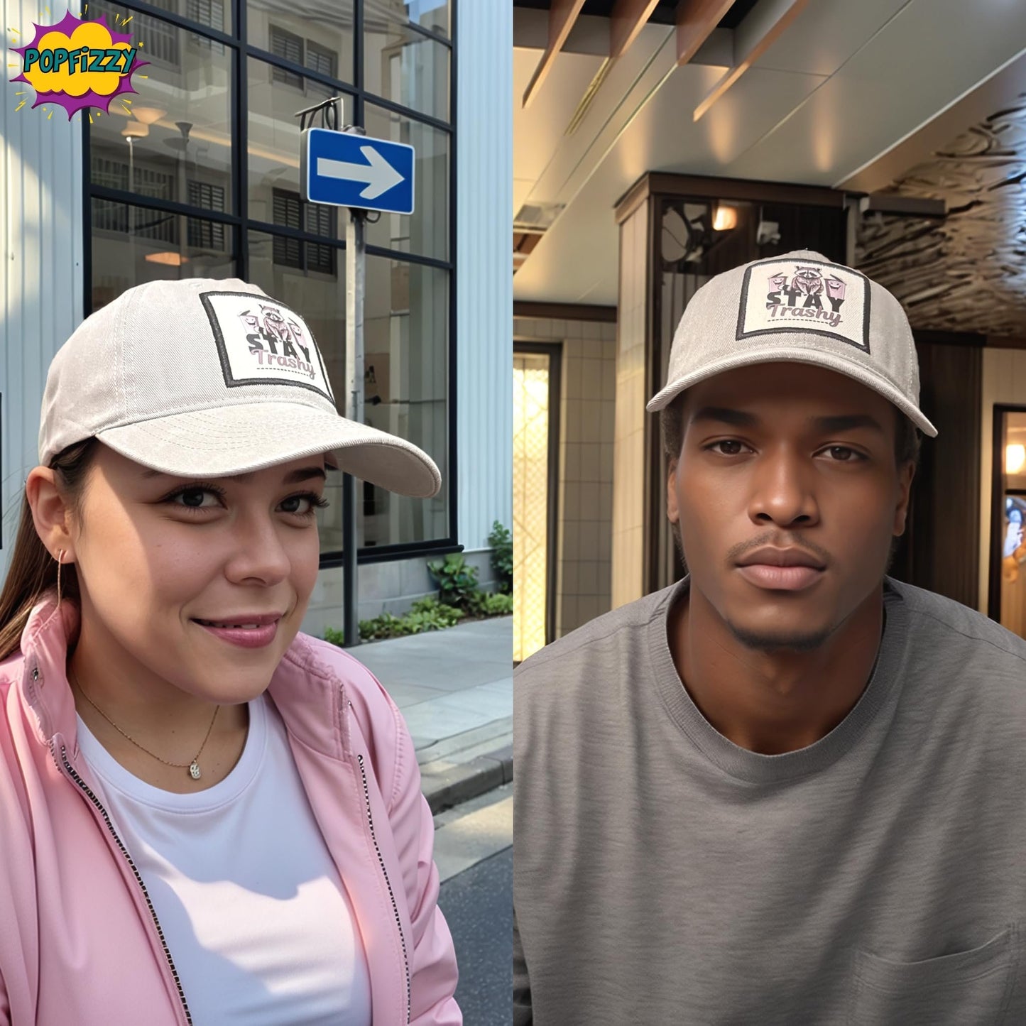 Popfizzy Stay Trashy Hat for Men and Women, Funny Gifts for Adults, Funny White Trash Party Attire, Fun Baseball Hats