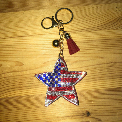 Popfizzy Rhinestone American Flag Keychain for Women, Bling Star Keychain, Star Purse Charms for Handbags, Cute Star Gifts