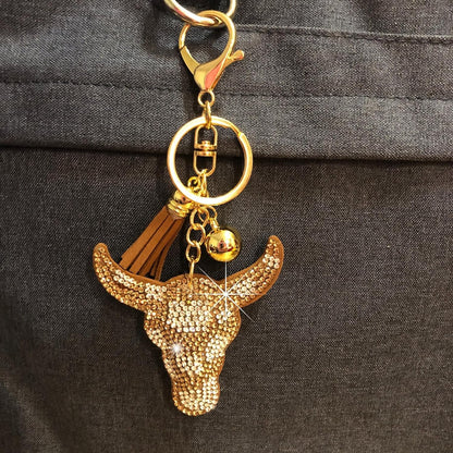 Popfizzy Handmade Bling Longhorn Keychain for Women, Western Gifts for Cowgirls, Rhinestone Bag Charm, Skull Purse Charms