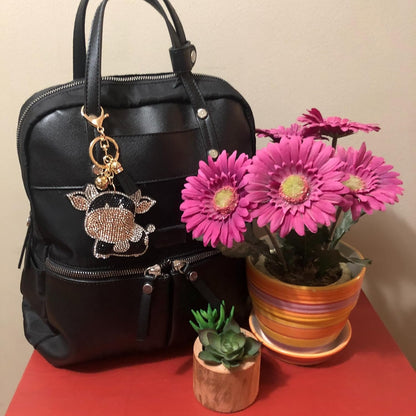 Popfizzy Bling Cow Keychain, Purse Charm, Backpack Charm, Crystal Bag Charms, Rhinestone Key Fob