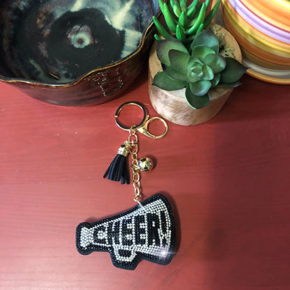 Popfizzy Black and Silver Cheer Keychain for Women and Girls, Cheerleader Bag Charm