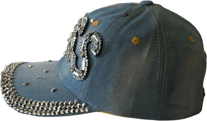 Popfizzy Bling Light Blue Denim Boss Baseball Cap for Women, Best Boss Gifts for Women, Rhinestone Boss Hat, Gifts for Boss Women