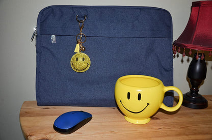 Yellow Smiley Face Keychain, Rhinestone Happy Face Purse Charm, Bling Backpack Key Fob, Crystal Bag Charms