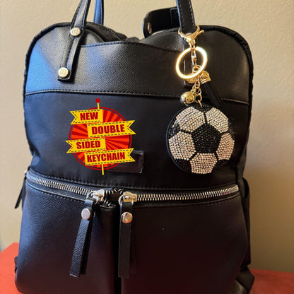 Popfizzy Bling Soccer Keychain for Women and Girls, Rhinestone Purse Charm, Bag Charm, Girls Soccer Gifts, Double Sided