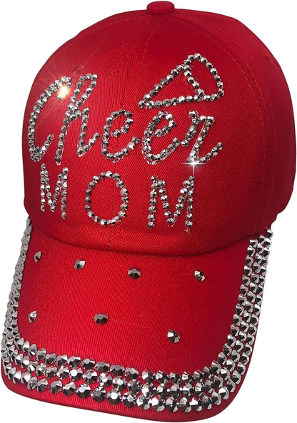 Popfizzy Cheer Mom Hat for Women, Rhinestone Cheer Mom Gifts, Bling Cheer Accessories, Cheer Clothes, Cool Cheer Gifts