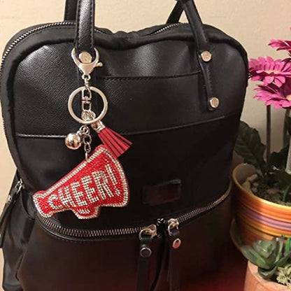 Popfizzy Cheer Keychain, Bling Cheerleading Backpack Key Chain, Rhinestone Cheerleader Purse Charms