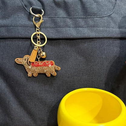 Popfizzy Dachshund Keychain for Women and Girls, Weiner Dog Backpack Key Chain, Bling Purse Charms, Gifts for Dog Lovers
