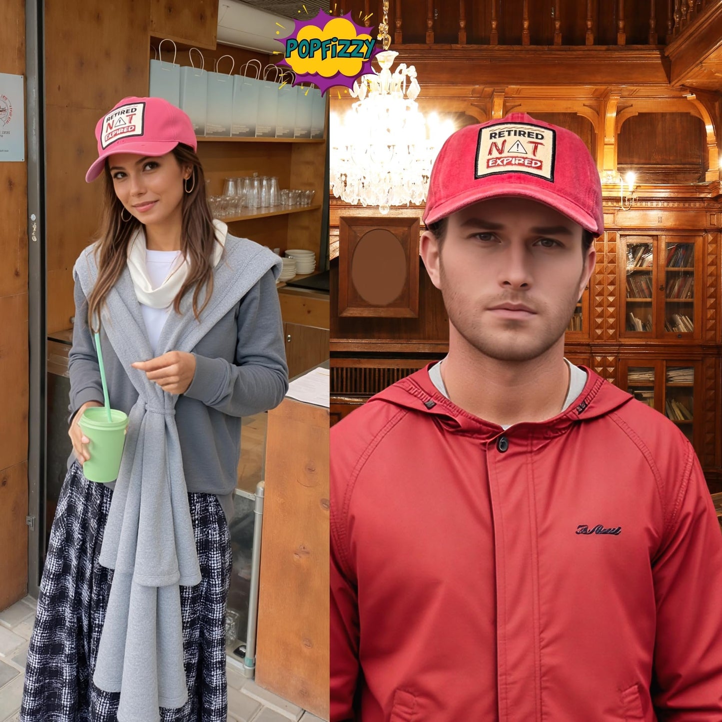 Popfizzy Retired not Expired Funny Hats for Men and Women, Fun Retirement Baseball Caps, Unique Retirement Gifts for Adults