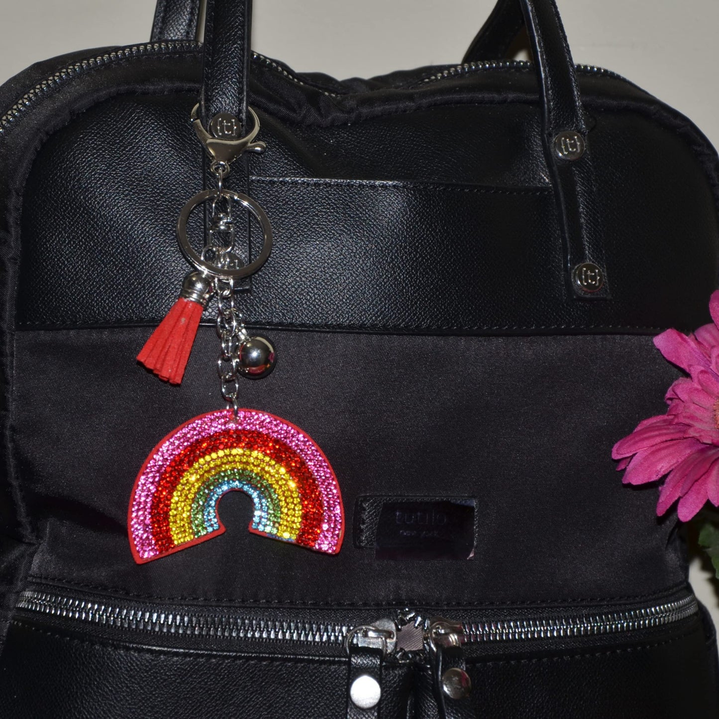 Popfizzy Rainbow Keychain, Bling Backpack Charm, Rhinestone Bag Charms, Keyring Key Fob