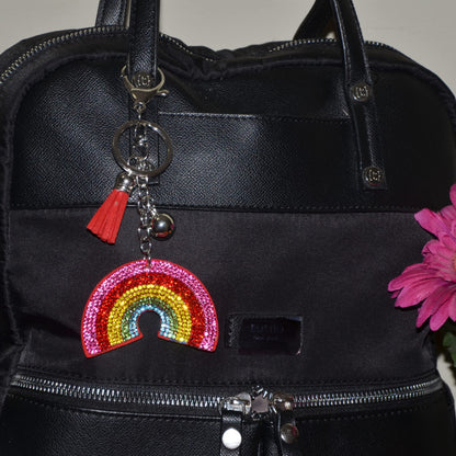 Popfizzy Rainbow Keychain, Bling Backpack Charm, Rhinestone Bag Charms, Keyring Key Fob