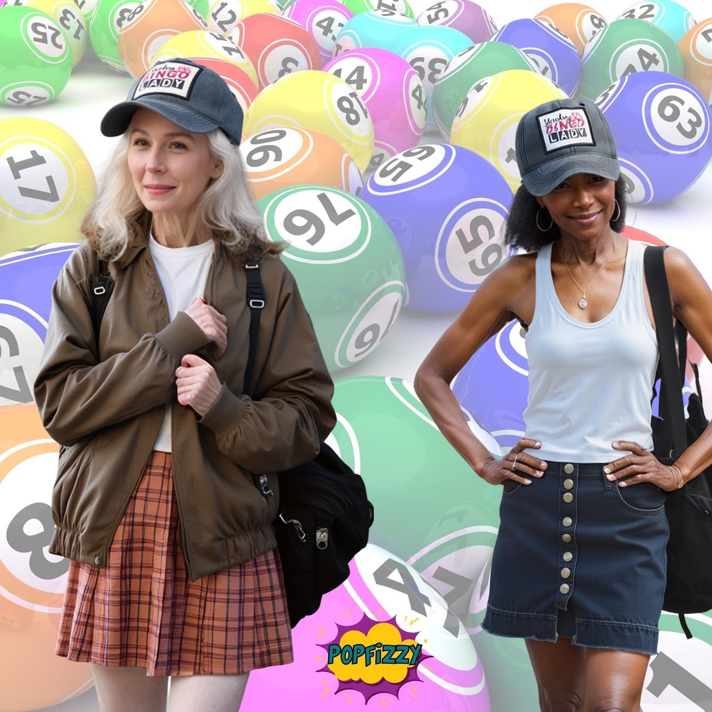 Popfizzy Lucky Bingo Lady Hats for Women, Fun Bingo Caller Gifts for Women, Ladies Gambling Baseball Caps with Funny Sayings