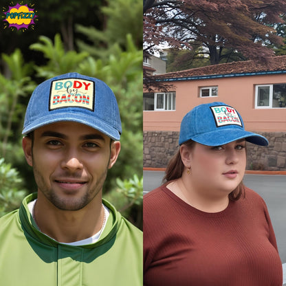 Popfizzy Body by Bacon Funny Hat for Men and Women, Fun Adult Food Humor Cap, Foodie Dad Hat, Funny Bacon Gifts for Adults