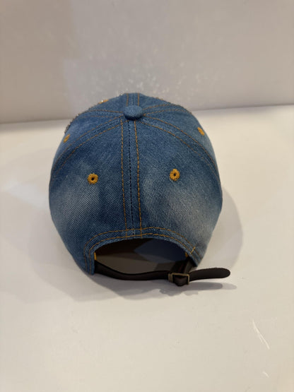 Vegas Baby Rhinestone Trucker Hat - Bling Blue Las Vegas Denim Cap for Women