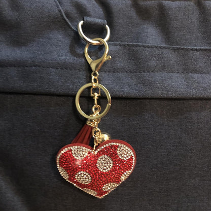 Popfizzy Bling Red Heart Keychain Accessories for Women, Rhinestone Love Heart Purse Charms for Handbags, Red Heart Gifts