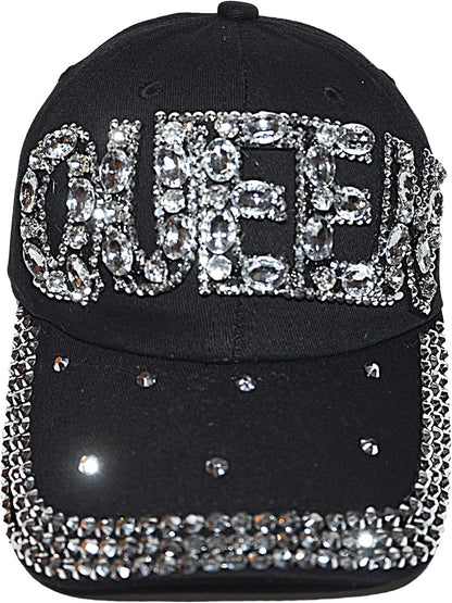 Popfizzy Rhinestone Queen Hat for Women, Bling Trucker Hat, Black Sparkle Ball Cap, Queen Baseball Caps