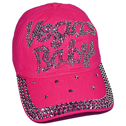 Women's Bling Pink Las Vegas Cap, Bejeweled Rhinestone Baseball Cap, Distressed Pink Hat for Women, Bling Gifts for Women