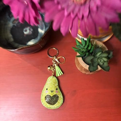 Popfizzy Rhinestone Avocado Keychain for Women, Bling Avocado Backpack Charm, Avocado Gift for Women, Guacamole Purse Charm