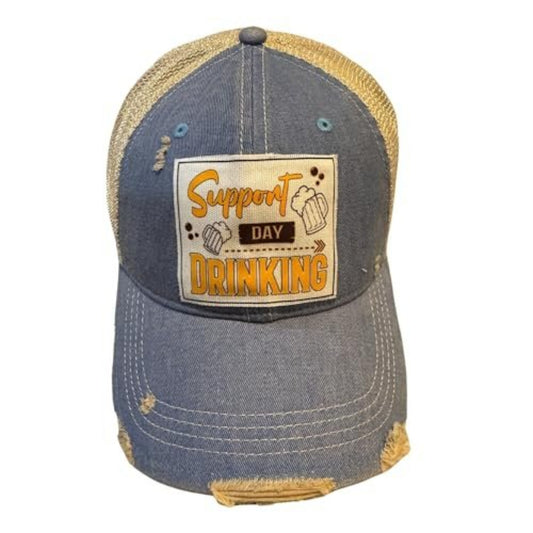 Popfizzy Support Day Drinking Hat, Distressed Beer Drinking Hat for Drinkers, Unisex Adult Humor Caps (Support Day Drinking)