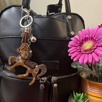 Popfizzy Rhinestone Horse Keychain Accessories for Women, Equestrian Purse Charms, Bag Charms, Horse Lover Gifts for Girls