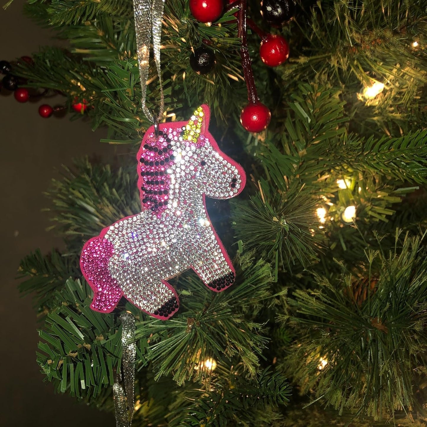 Popfizzy Unicorn Bling Christmas Ornaments 2023, Christmas Decorations for Tree, Rhinestone Christmas Tree Ornaments, Xmas Tree Décor (PINK)